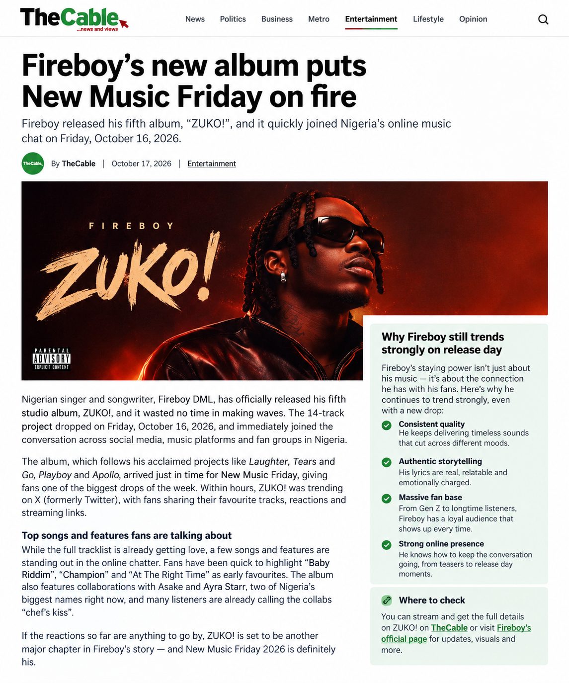 It shows an image of fireboy on a newspaper